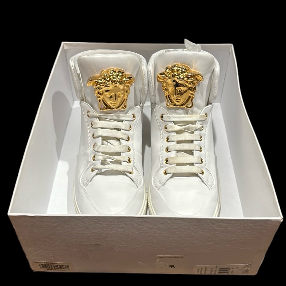 Versace White Leather Medusa High Top Sneakers Size 42